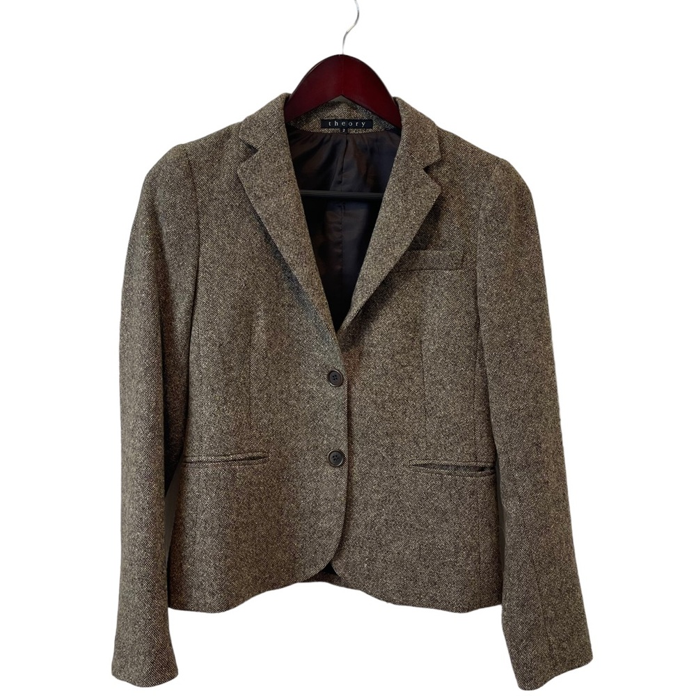 Theory Herringbone Tweed Wool Blend Jacket Sz. 2